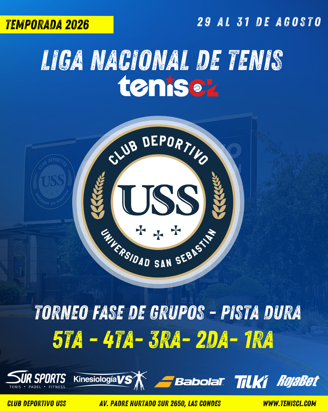 FASE DE GRUPOS | 29 AL 31 DE AGOSTO | CLUB DEPORTIVO USS - PISTA DURA